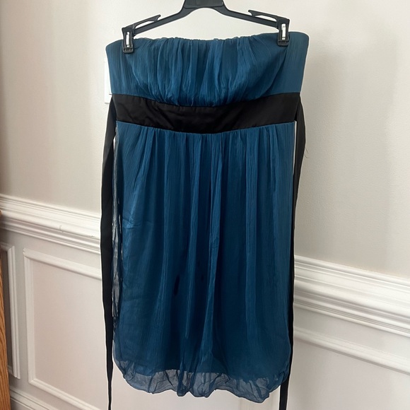 Forever 21 Vintage 90's Strapless Peacock Blue Dress, Size Medium. - Picture 3 of 6